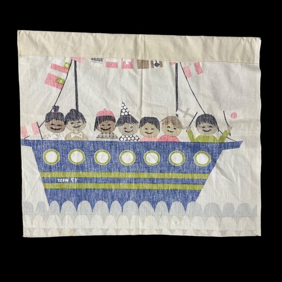 Vintage Tapestry Wall Hanging Curtain Panel Ship Flags Happy Children Retro - Picture 3 of 10